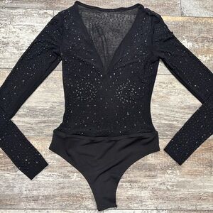 Windsor Black Sparkle Long Sleeve Bodysuit